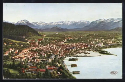 AK Bregenz am Bodensee, Gesamtansicht mit See u. Bergen