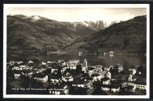 AK Zell am See, Ortsansicht mit Thumersbach u. Hundstein
