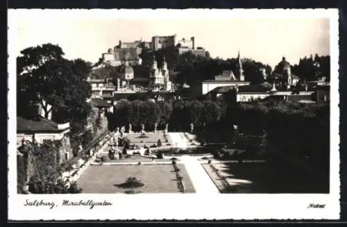 AK Salzburg, Mirabellgarten aus der Vogelschau