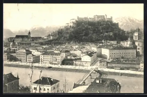 AK Salzburg, Teilansicht mit Brücke aus der Vogelschau