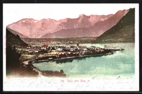 AK Zell am See, Ortsansicht aus der Vogelschau, Panorama