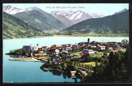 AK Zell am See, Totalansicht gegen die hohen Tauern