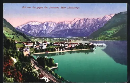 AK Zell am See, Panorama mit See und Steinernes Meer