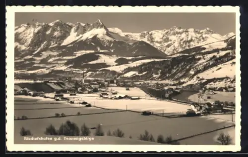 AK Bischofshofen, Gesamtansicht gegen das Tennengebirge im Winter
