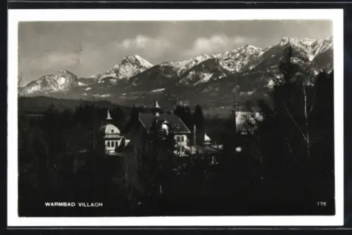 AK Villach, Warmbad Villach mit Bergpartie