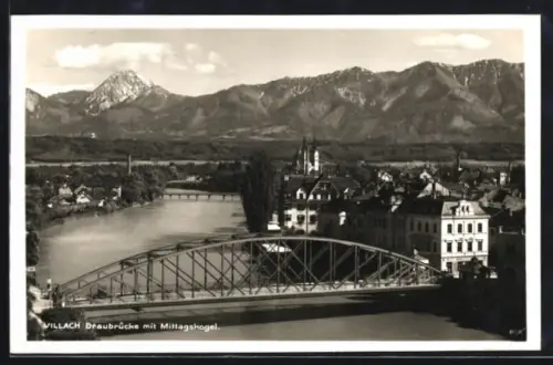 AK Villach, Draubrücke mit Mittagskogel