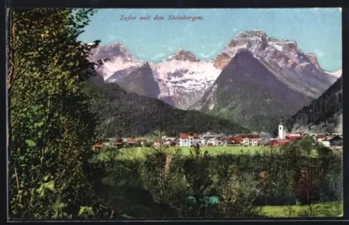 AK Lofer, Ortsansicht mit Steinbergen