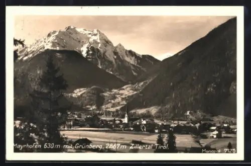 AK Mayrhofen /Zillertal, Gesamtansicht mit Grünberg