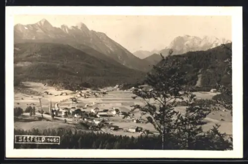 AK Seefeld, Gesamtansicht mit Bergpanorama aus der Vogelschau