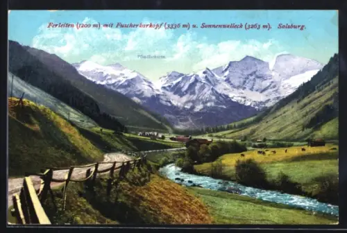 AK Ferleiten /Salzburg, Panorama mit Fuscherkarkopf und Sonnenwelleck, Pfandlscharte