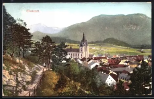 AK Mariazell, Teilansicht mit Kirche