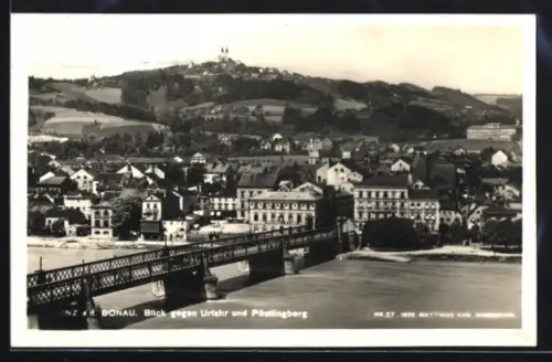 AK Linz a. d. Donau, Blick gegen Urfahr und Pöstlingberg