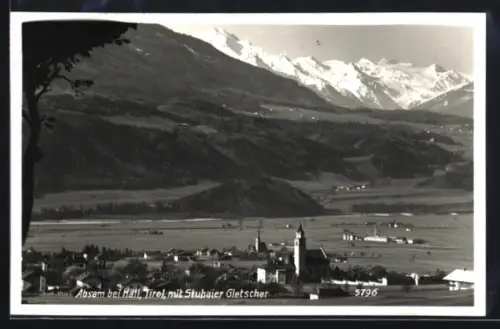 AK Absam bei Hall, Kirche mit Stubaier Gletscher