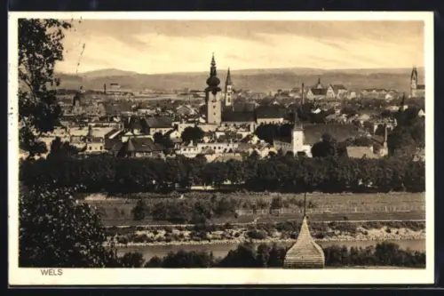 AK Wels, Teilansicht mit Kirche