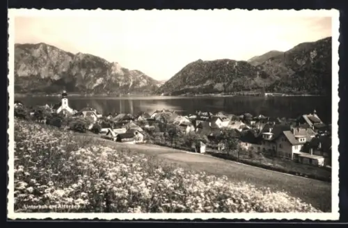 AK Unterach am Attersee, Teilansicht mit Kirche
