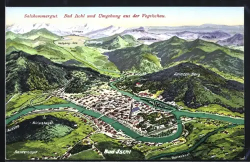 AK Bad Ischl, Ortsansicht mit Umgebung aus der Vogelschau
