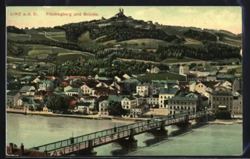 AK Linz a. d. D., Pöstlingberg und Brücke
