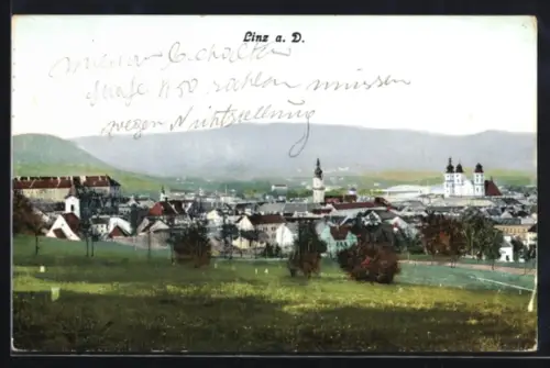 AK Linz a. D., Teilansicht mit Kirche