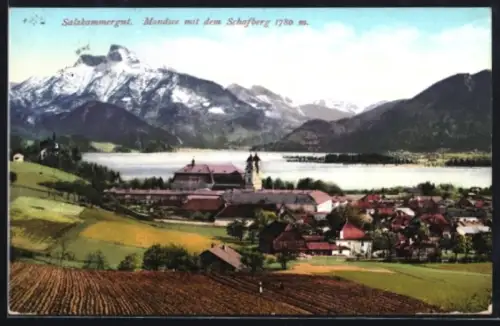 AK Mondsee, Teilansicht mit dem Schafberg