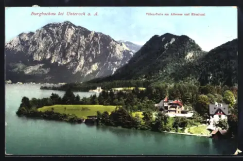 AK St. Gilgen, Burgbachau, Villenpartie und Häusltoni am Attersee