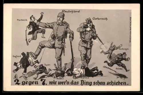 Künstler-AK Ad. Hoffmann: 2 gegen 7, Hurra! Wir wer`n das Ding schon schieben.