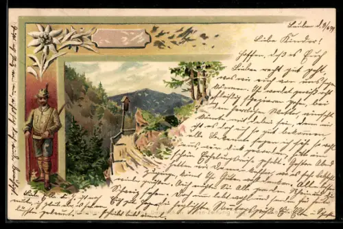 AK Sommerliche Landschaft mit Jäger, Edelweiss