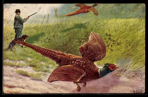 Künstler-AK Ludwig Fromme: Jäger und Fasane