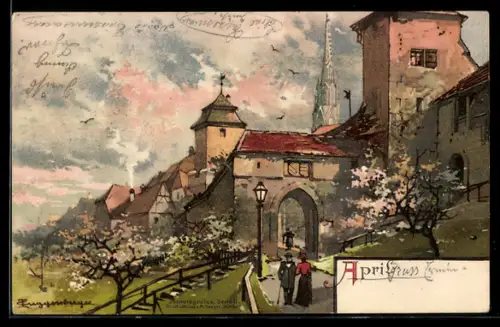 Künstler-AK T.Guggenberger: Ortschaft im wechselhaften April