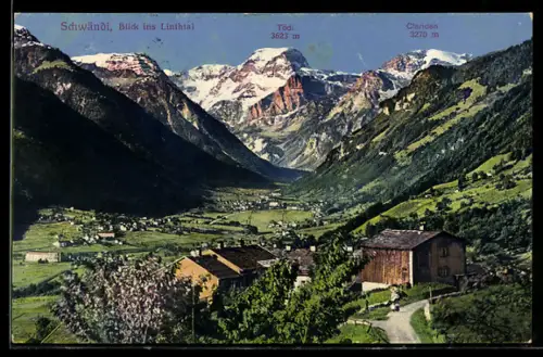AK Schwändi, Blick ins Linthtal mit Tödi und Clariden
