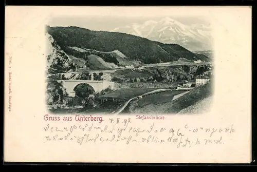 AK Schönberg im Stubaital, Unterberg, Panoramablick auf die Stefansbrücke