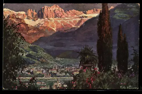 Künstler-AK Rudolf Alfred Höger: Bolzano, col Catinaccio