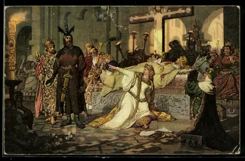 AK Nibelungen, Chriemhilde an der Bahre Siegfrieds