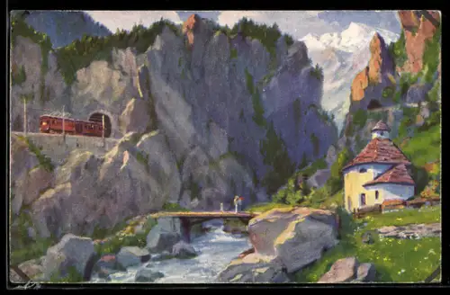 AK Paolo Kutscha, Eisenbahn fährt aus einem Tunnel