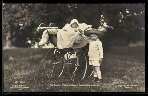 AK Die beiden Söhne des Kronprinzenpaares, Prinz Wilhelm, Kinderwagen