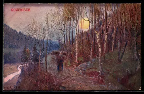 Künstler-AK Alexander Kircher: November, Holzsammlerin