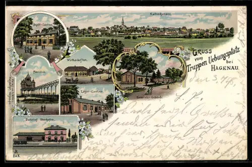 AK Kaltenhausen, Truppenübungsplatz Hagenau, Pavillon, Lager-Kantine, Generals-Gebäude