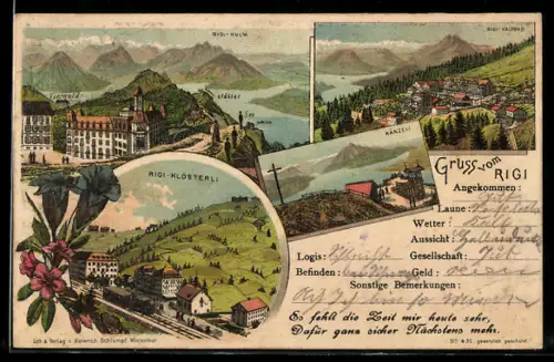 Lithographie Rigi, Känzeli, Rigi-Klösterli, Rigi-Kulm