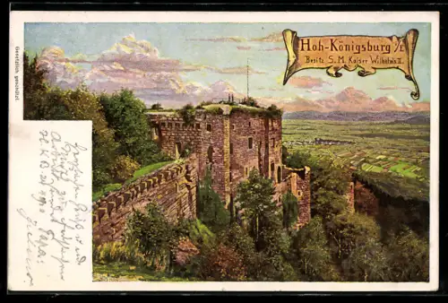 Künstler-AK Hohkönigsburg, Burgruine von oben