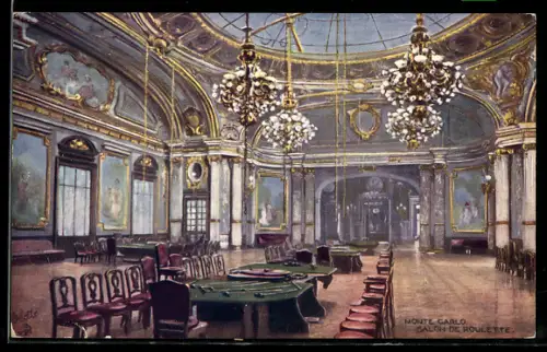 Künstler-AK Monte Carlo, Ansicht vom Salon de Roulette im Casino