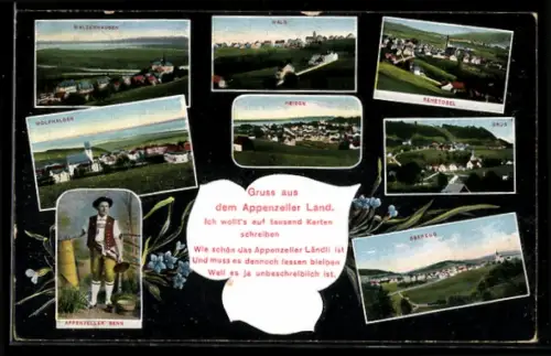 AK Walzenhausen, sieben Ortsansichten aus dem Appenzeller Land und Appenzeller Senn