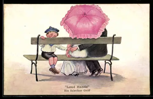 Künstler-AK Willi Scheuermann: Ein falscher Griff, Mann greift nach der Hand eines Jungens