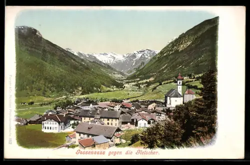 AK Gossensass, Teilansicht mit Kirche gegen die Gletscher