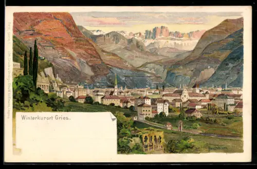 Lithographie Bozen, Gries, Teilansicht