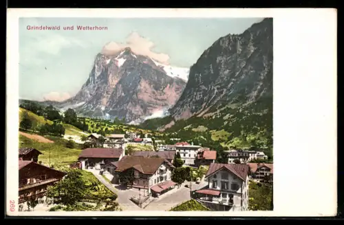 AK Grindelwald, Totalansicht mit Blick auf das Wetterhorn