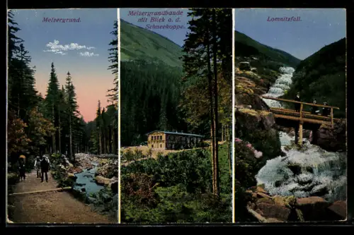 AK Melzergrundbaude im Riesengebirge, Lomnitzfall, Melzergrund, Schneekoppe