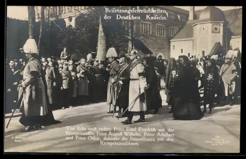 AK Trauerzug d.Kaiserin Auguste Victoria v. Preussen, Prinz August Wilhelm, Prinz Eitel Friedrich, Prinz Adalbert nebst F