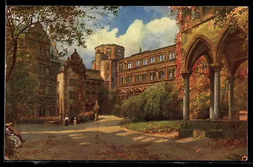 Künstler-AK H. Hoffmann: Heidelberg, der Schlosshof