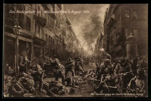 AK Mülhausen, Infanteristen im Nachtgefecht am 9.8.1914, Deutsche Besetzung