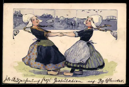 AK Tanzende niederländische Mädchen