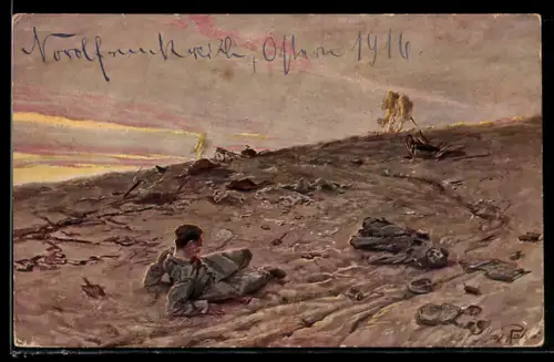 Künstler-AK Max Rabes: Morgenrot nach der Schlacht